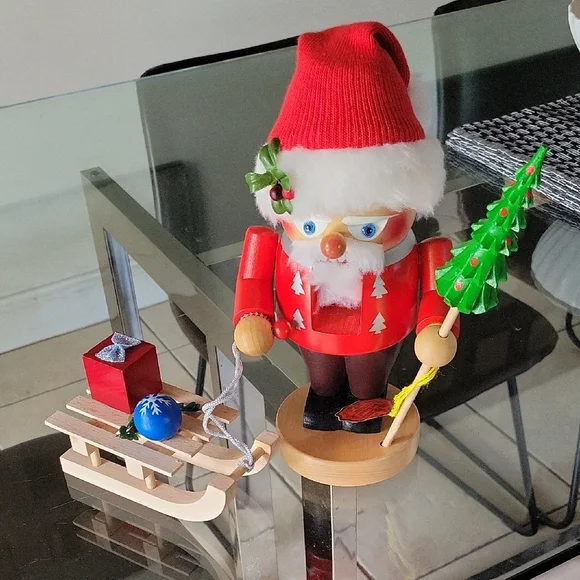 STEINBACH Chubby Festive Wooden Santa Nutcracker with Christmas Tree and Sled